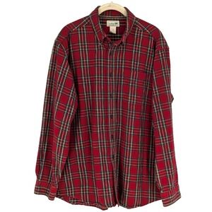 L.L.BEAN Blouse Large Red Plaid 100% Cotton Western Preppy  Academia